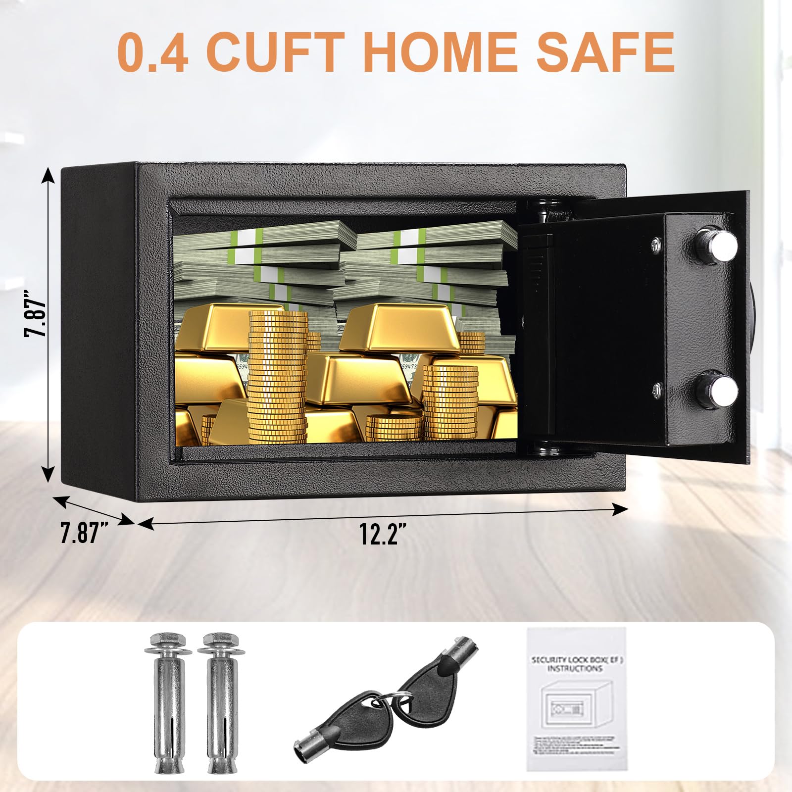 Tenamic Caja fuerte de 0,4 pies cúbicos, ignífuga, impermeable, con teclado, caja de seguridad pequeña para gabinete, caja de seguridad de acero sólido para oficina, hotel, hogar, mini caja fuerte
