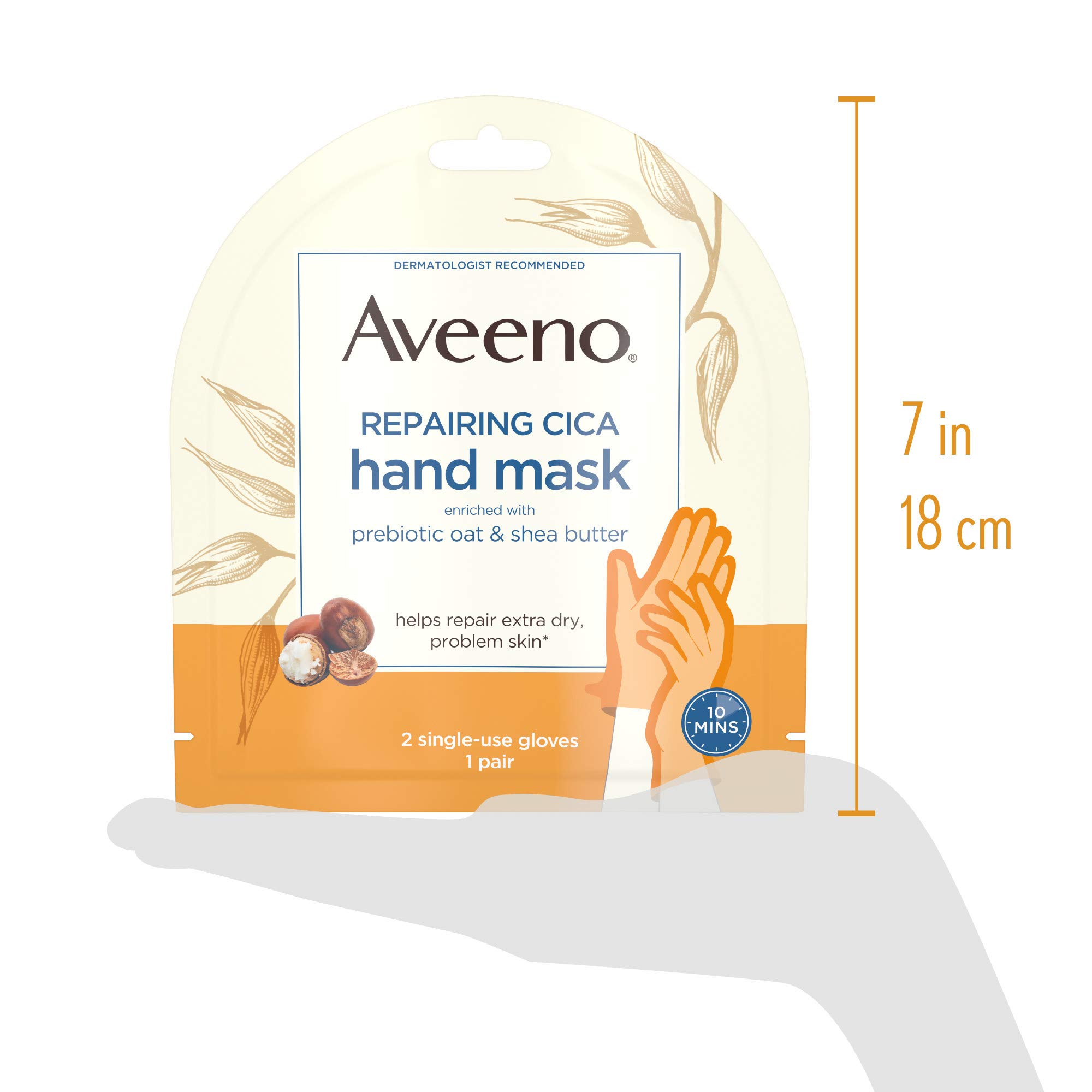 Aveeno Repairing Cica Hand Mask with Prebiotic Oat and Shea Butter, 6 Count