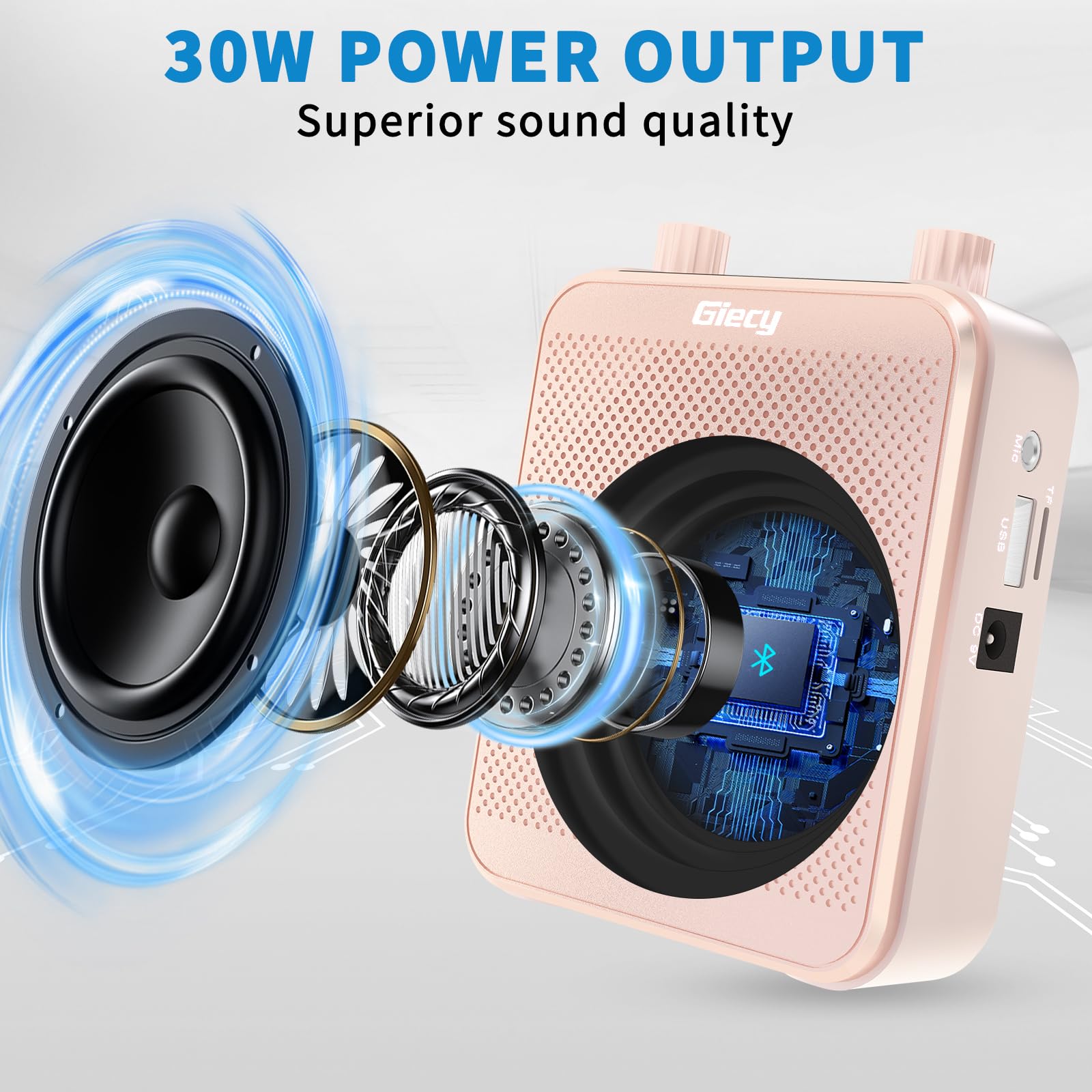 Sprachverstärker tragbar mit 7.4V/2800mAh Lithium Batterie und mikrofon Headset,Wiederaufladbares Mini Stimmverstärker für Trainer Lehrer Reiseführer Tagungen (Roségold)