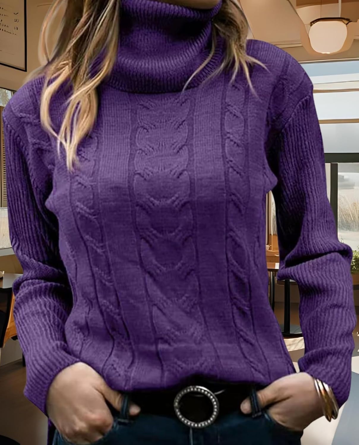 Women's Retro High Neck Pullover Sweater Long Sleeve Casual Warm Top for Vacation and Daily Wear - Image 6