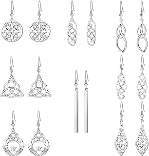 Yaomiao 8 Pairs Celtic Knot Dangle Earrings Silver Knot Drop Earrings Hook Earrings - Buy now