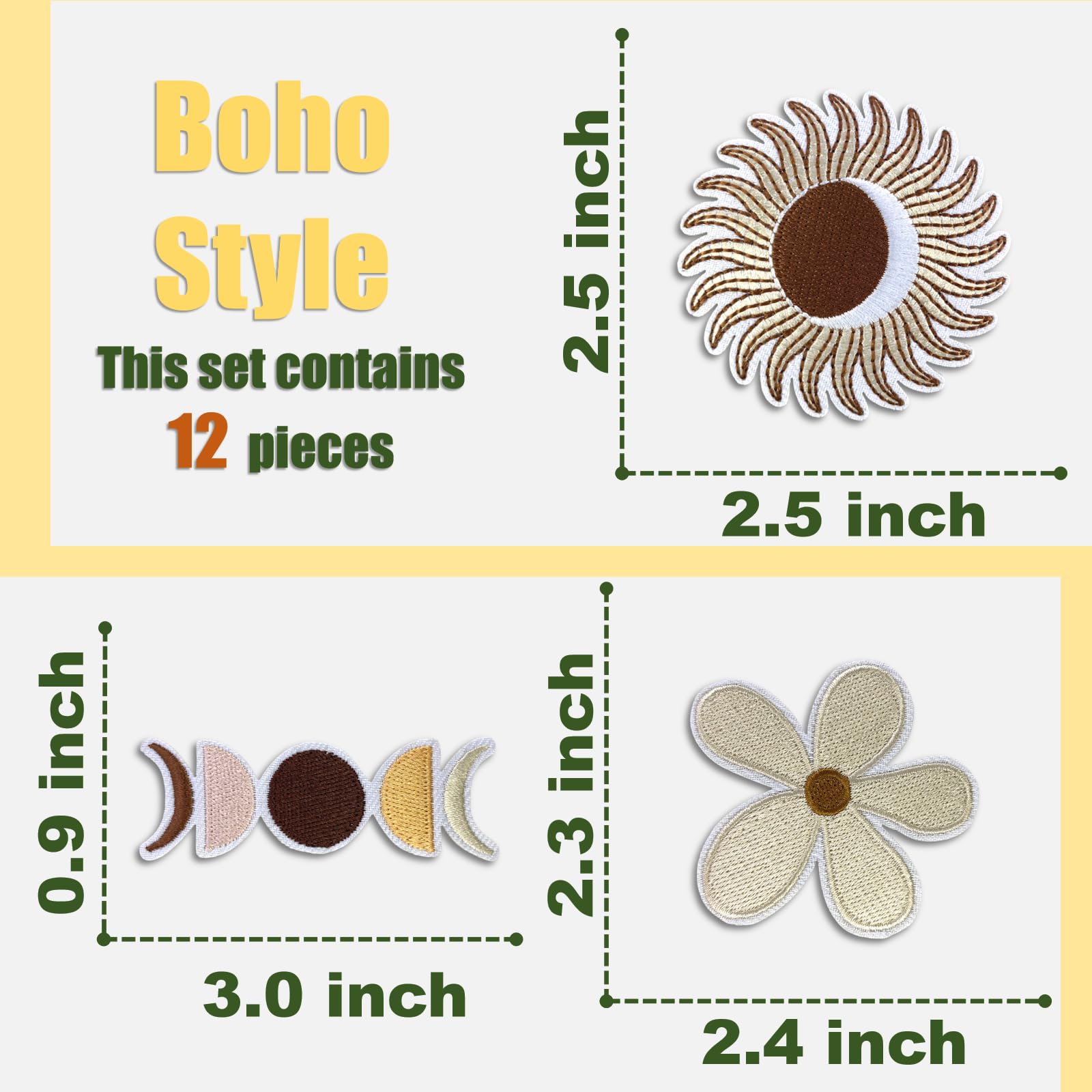 Boho Girly Bügelflicken, niedliche Stickerei-Applikation, DIY, dekorative Wärmepresse, Flicken für Jeans, Jacken, Kleidung, Rucksäcke, Hüte (Boho2, 12 Stück)