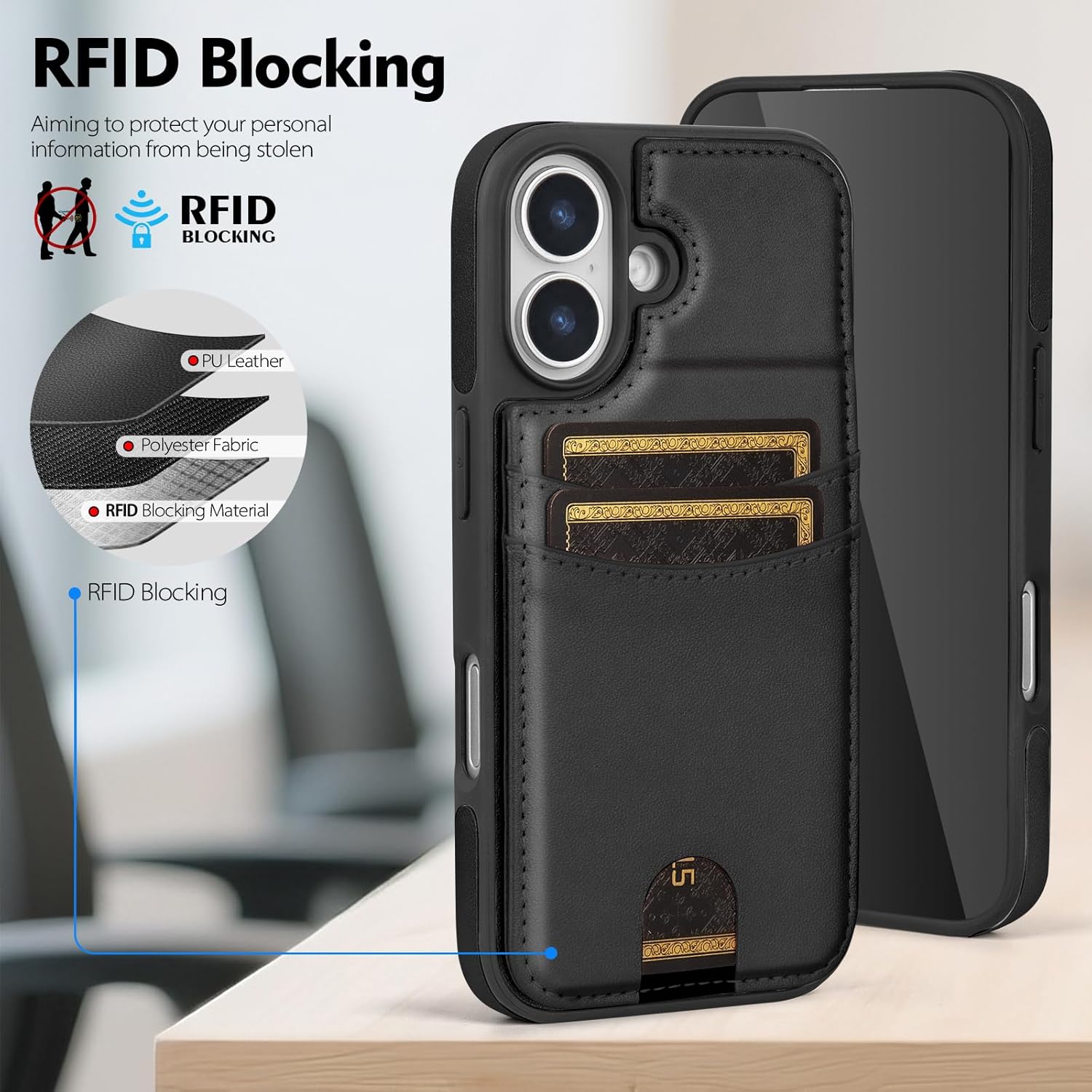 Compatible with Magsafe for iPhone 17 Wallet Case with Card Holder Kickstand RFID Blocking Flip Cover Credit Card Slots PU Leather Men Women,Phone Case for Apple 17 6.3",Black - Image 2