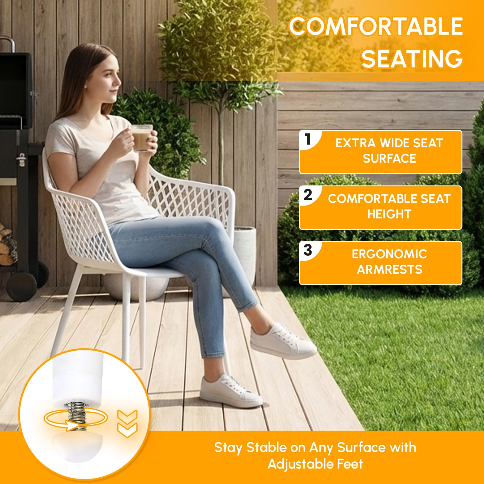 buybyroom Sedie da Giardino, Set di 6 Sedie da Esterno con Braccioli, per Giardino, Soggiorno, Sala da Pranzo, Bianco
