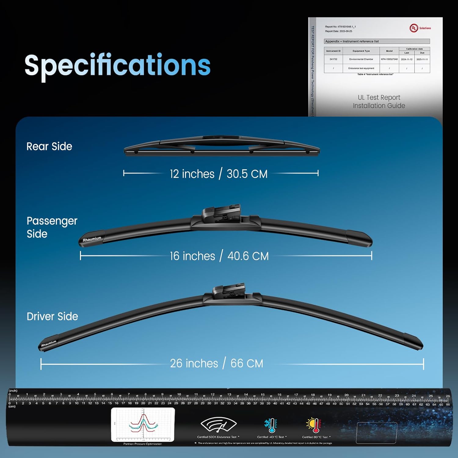 Pack of 3 Wiper Blades 26"+16"+12"; Lab Tested 500K Endurance & High/Low Temp; Optimized Pressure; Specific for Subaru Crosstrek 2018-2023, Impreza 2017-2023