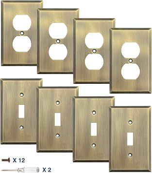 Wall Plate, Metal Duplex Outlet Covers, Light Switch Cover - Decorative Copper Outlet Cover Plate Variety of 13 Styles Decorator/Duplex/Toggle/Combo, Antique Brass