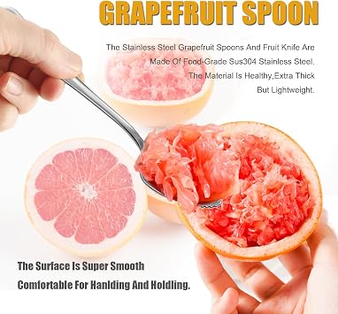 Grapefruit Spoons Serrated Edge Knife Stainless Steel Utensil Tool Dessert Spoon for Citrus Lemon Kiwi Salads Melon Lime Pitaya Apple Fruit Puree (Silver)