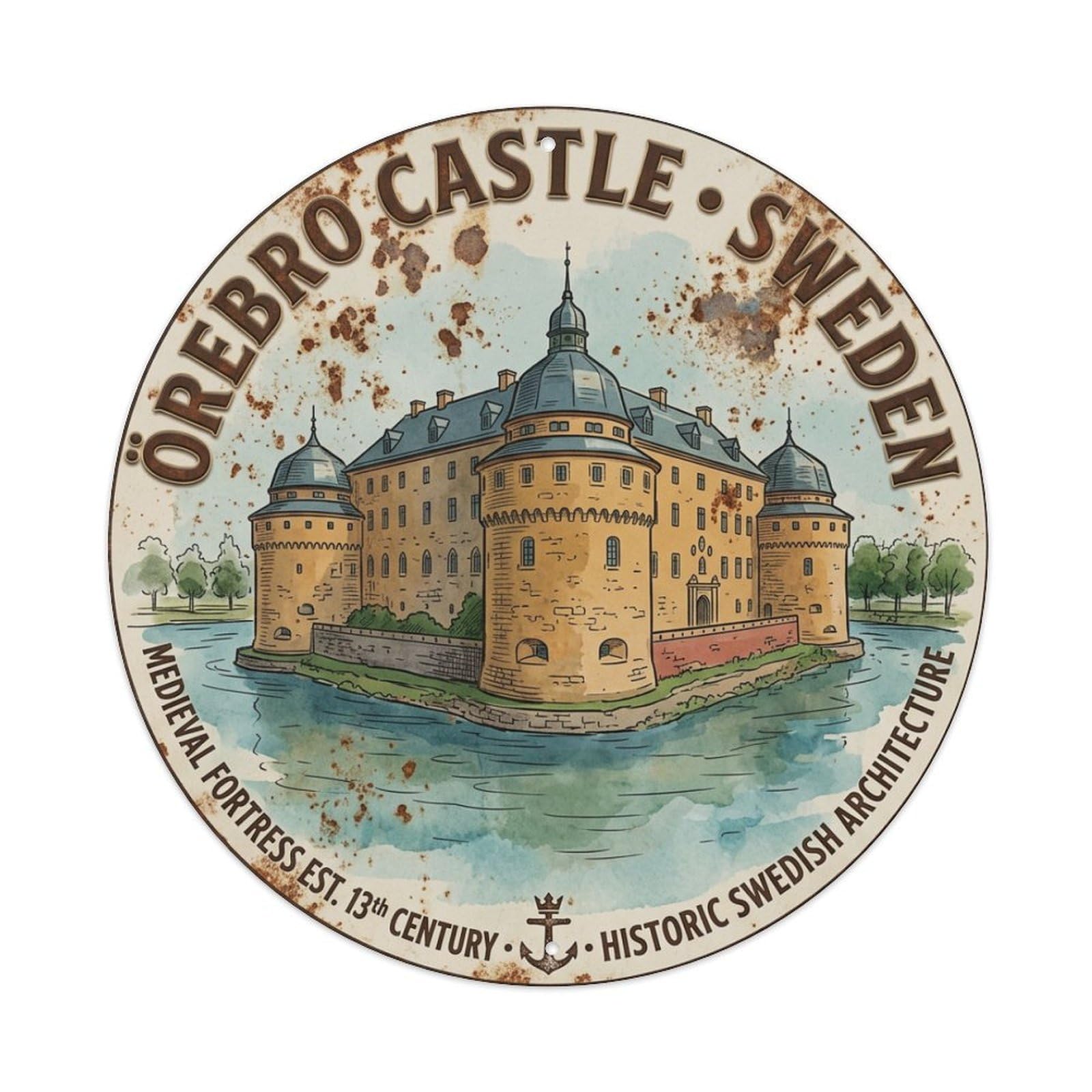 Vintage Travel Orebro Sweden Keep Metal Tin Sign