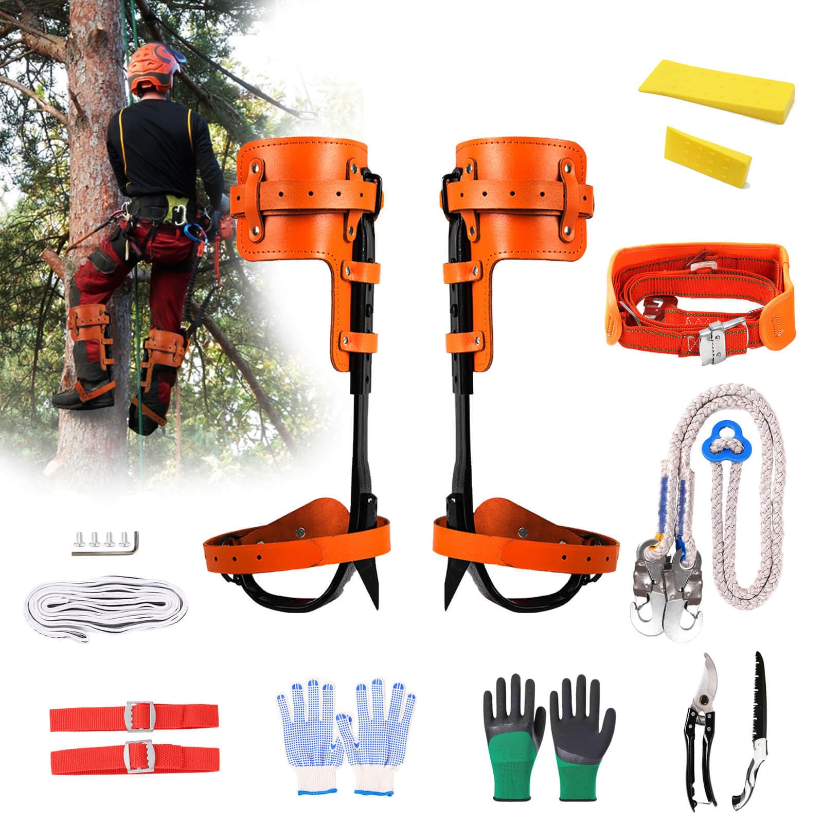 Rohseson Tree Climbing Spikes, Tree Climbing Gear with Non-Slip Pedal, Adjustable Tree Climbing Tool Set