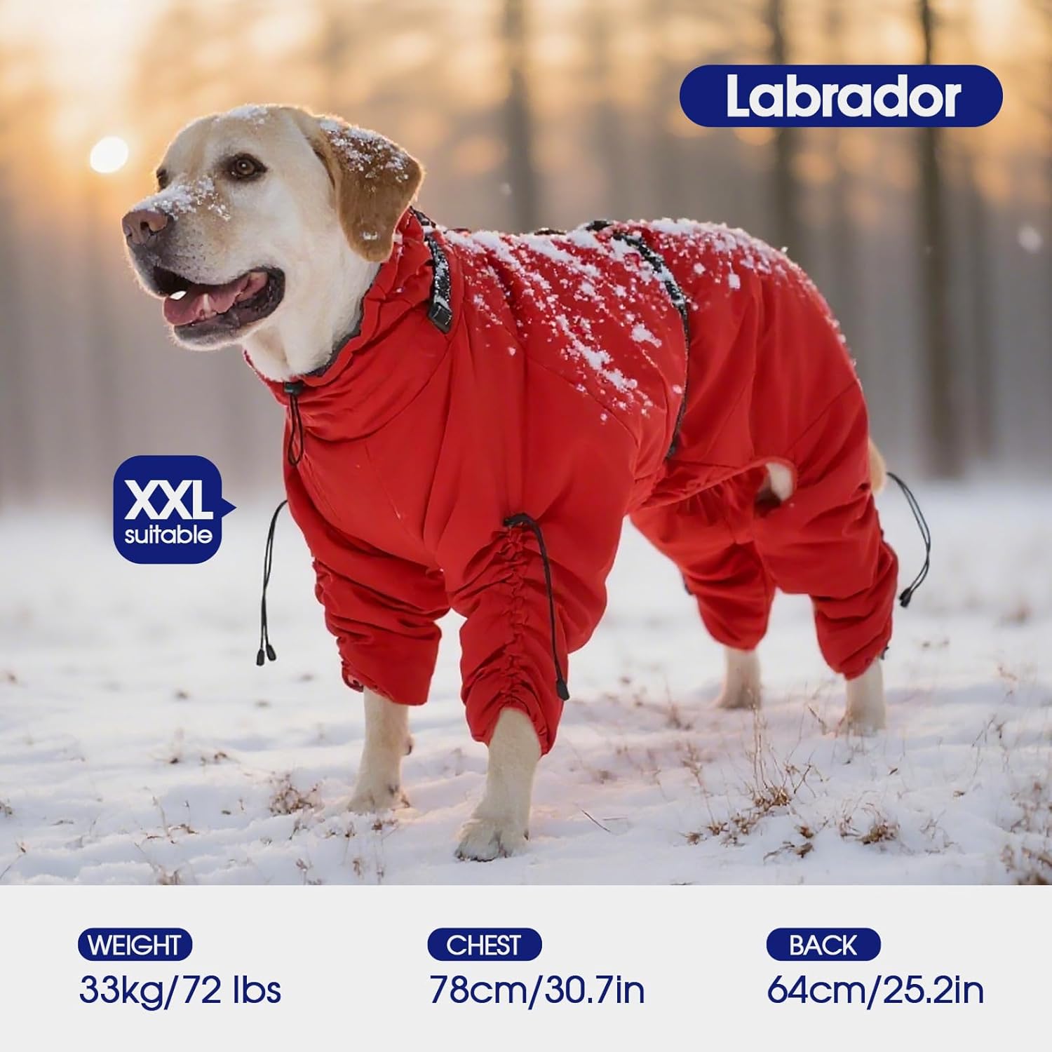 FUAMEY Full Body Dog Coat,Warm Dog Fleece Jackets with Harness Built in Windproof Dogs Snowsuit Zip up Pet Four Legged Pets Jumpsuit Winter Outfit Cold Weather Coats for Extra Large Dogs Red XXL