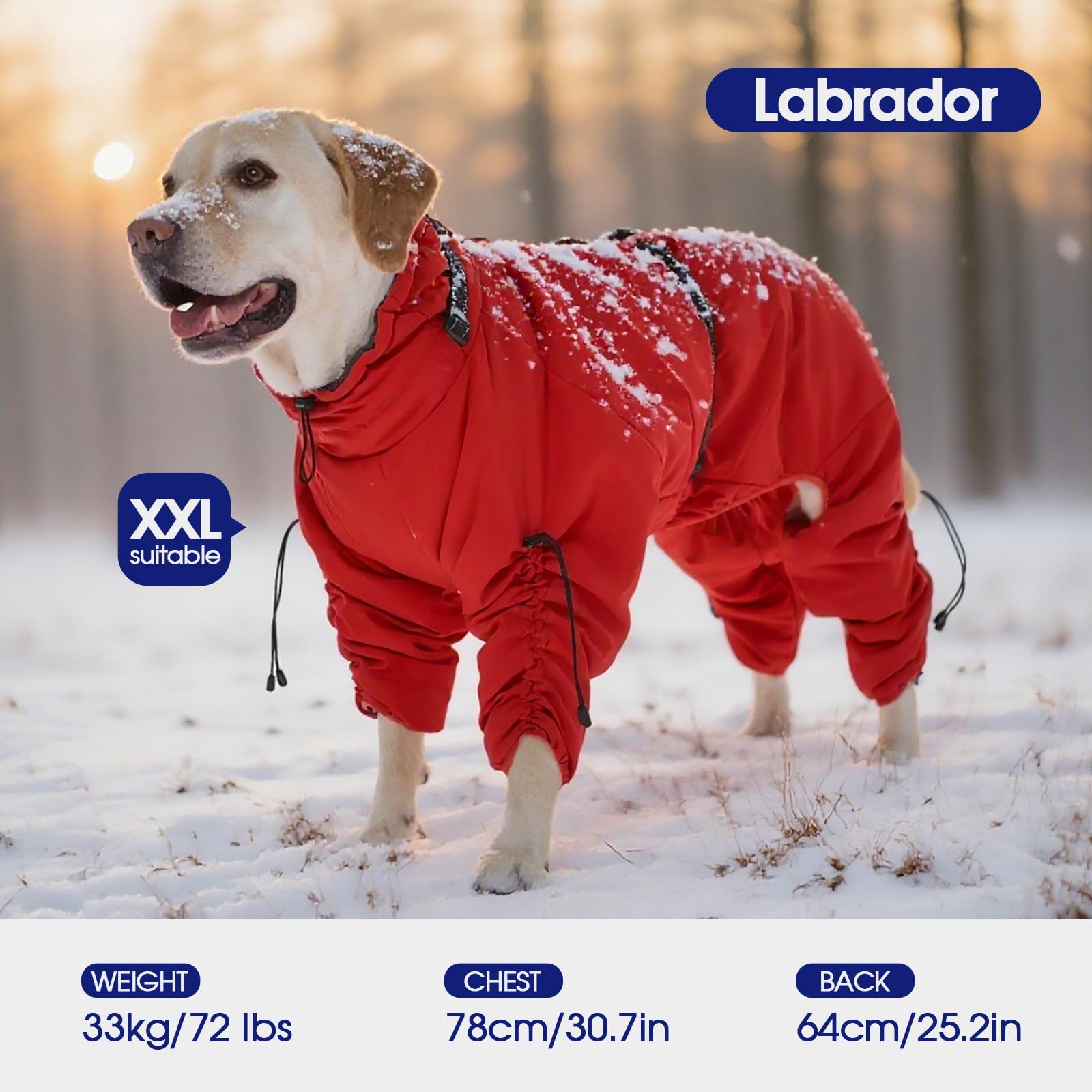 FUAMEY Abrigo de cuerpo completo para perro, chaquetas de forro polar cálido para perro con arnés integrado, resistente al viento, traje de nieve con cremallera para mascotas de cuatro patas, traje de