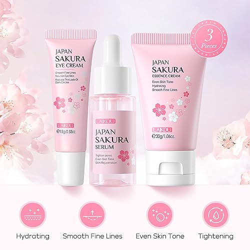 Miniatura 2 de LAIKOU JAPAN SAKURA - Juego de regalo de belleza para el cuidado de la piel con suero, crema para ojos, crema facial, kit de viaje para mujeres,