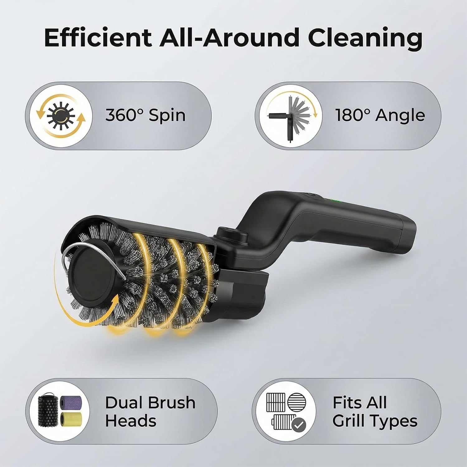 Cordless Electric Grill Brush, 7-Angle Adjustable Head for BBQ Grate Cleaning, Heavy Duty Rotary Scrubber with 3 Speeds, Heat-Resistant Design for Outdoor Grills