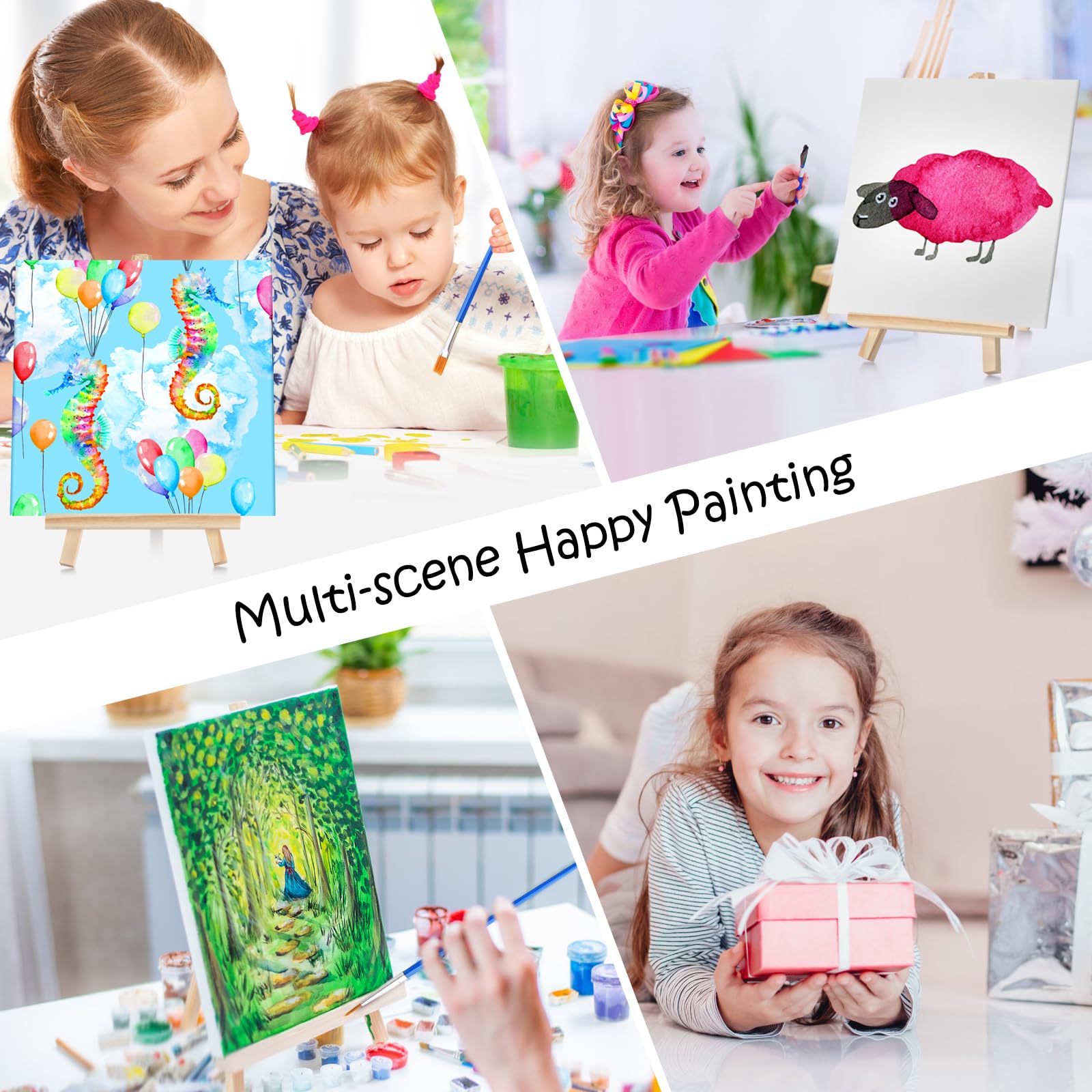 Juego de 10 lienzos de pintura acrílica, mini kit de pintura de lienzo con tableros de lienzo de 8 x 10 pulgadas, caballete de madera, 20 pinceles, pintura de 12 colores, 10 paletas, suministros de