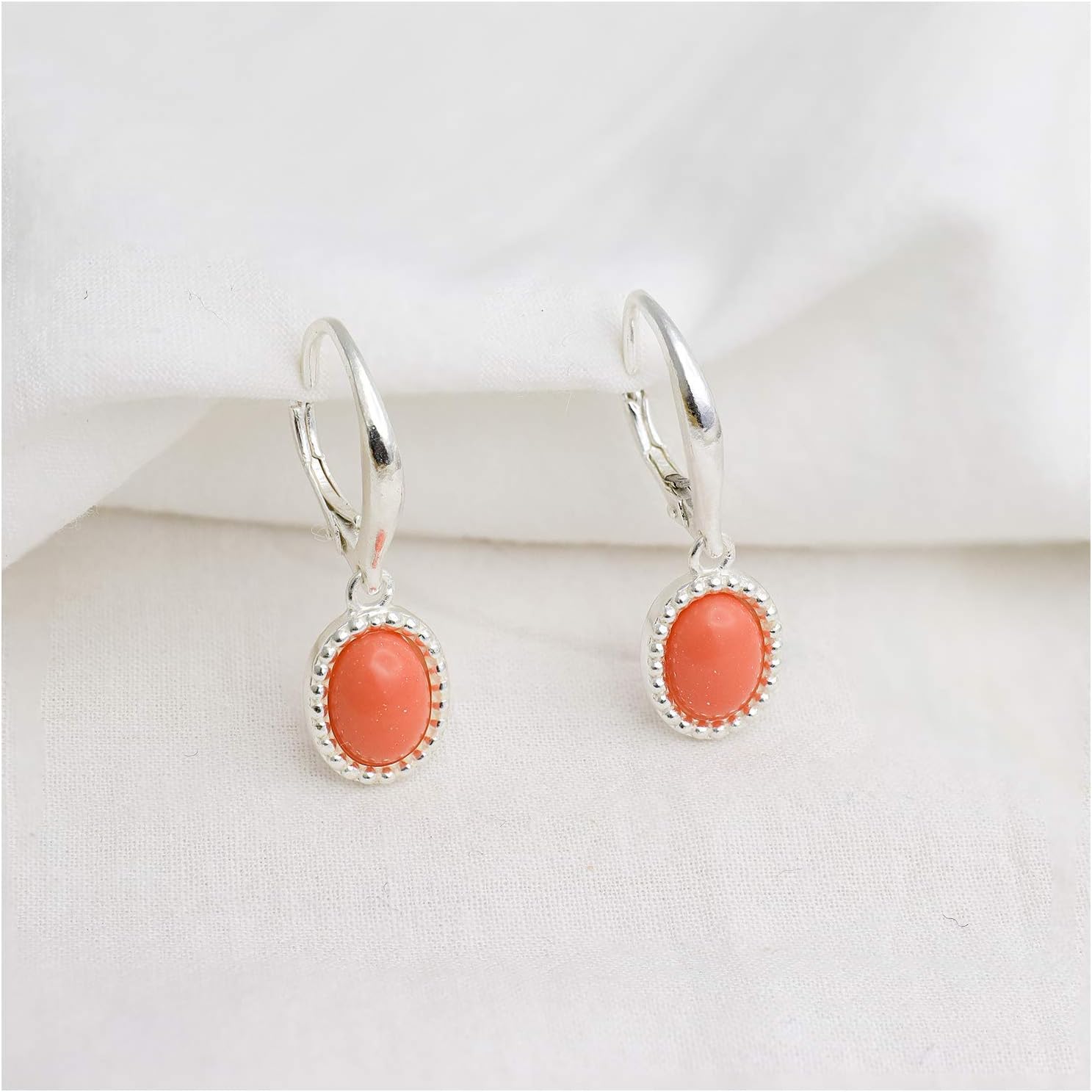 925 Sterling Silver 8x6mm Oval Shape Genuine or Simulated Gemstone Leverback Drop Dangle Earrings (Bezel Setting)