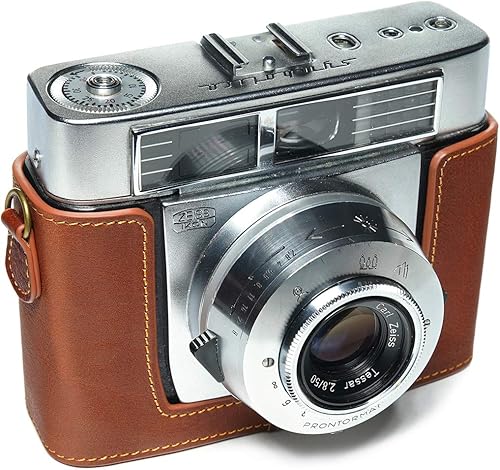 Vista 19 de Funda Symbolica, BolinUS hecha a mano de piel auténtica auténtica para cámara Zeiss Ikon Symbolica con correa de mano (negro)