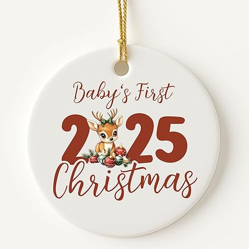 Miniatura 2 de Adorno personalizado para la primera Navidad del bebé, recuerdo redondo de cerámica con nombre personalizado, decoración de árbol de Navidad para
