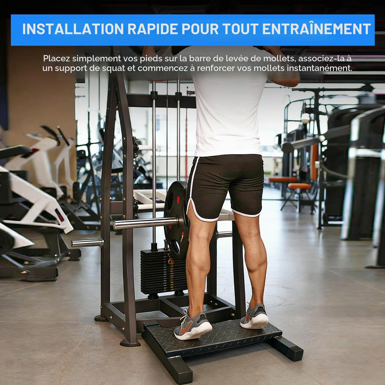 Entraîneur de mollet, barre de levage polyvalente, bloc de mollet en acier massif antidérapant pour levés de mollets, squats, étirements des pieds et exercices de dip, fitness à domicile, stable et