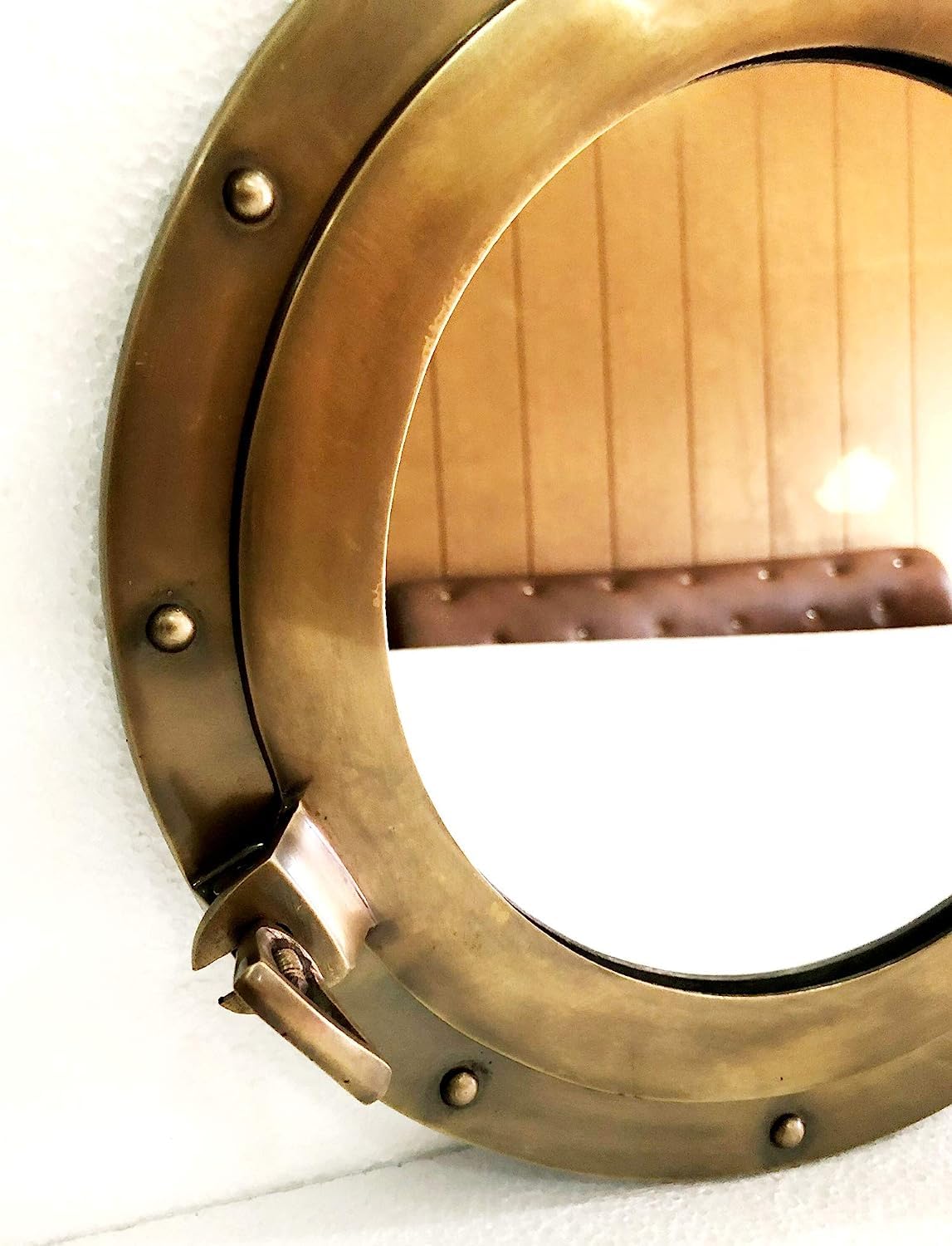 Miroir rond pour fenêtre de bateau Finition marron antique 30,5 cm