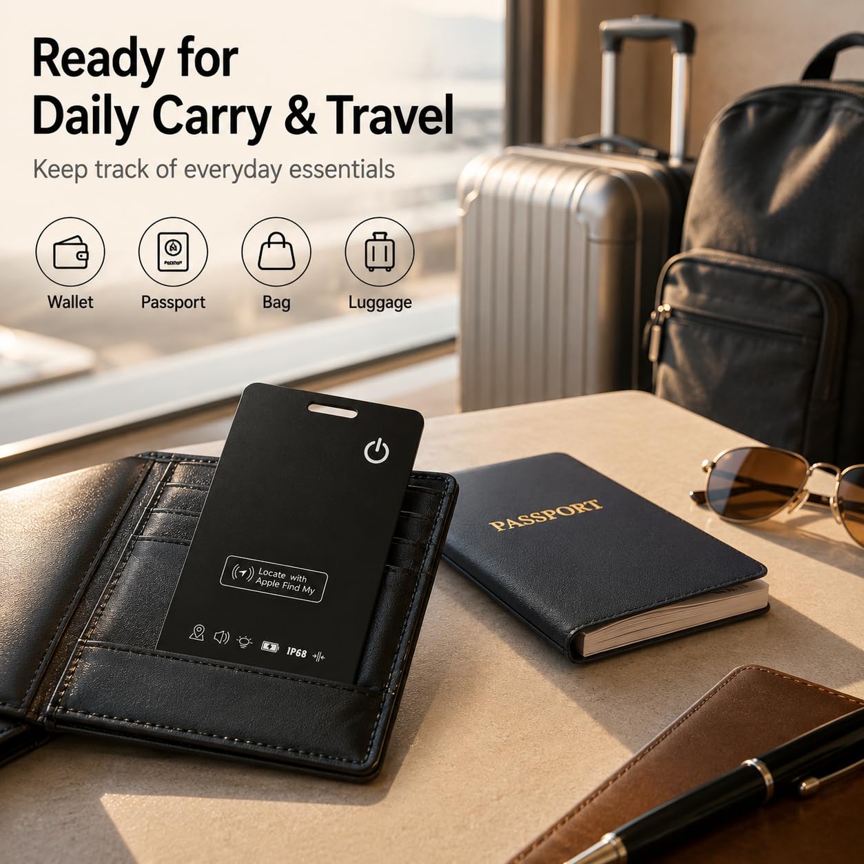 Tarjeta de seguimiento de cartera ultrafina, funciona con Apple Find My, tarjeta localizadora Bluetooth recargable para cartera, equipaje y pasaporte, sin suscripción (1 unidad)