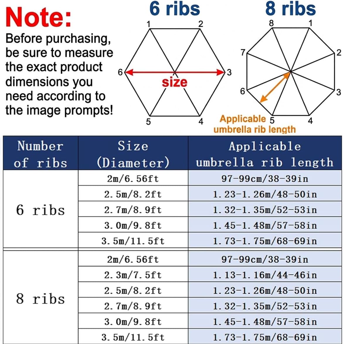 Outdoor Patio Umbrella Replacement Canopy, 6/8 Ribs Garden Market Umbrella Replacement Cover, Waterproof Sunshade, Thick Umbrella Canopy, UV Protection