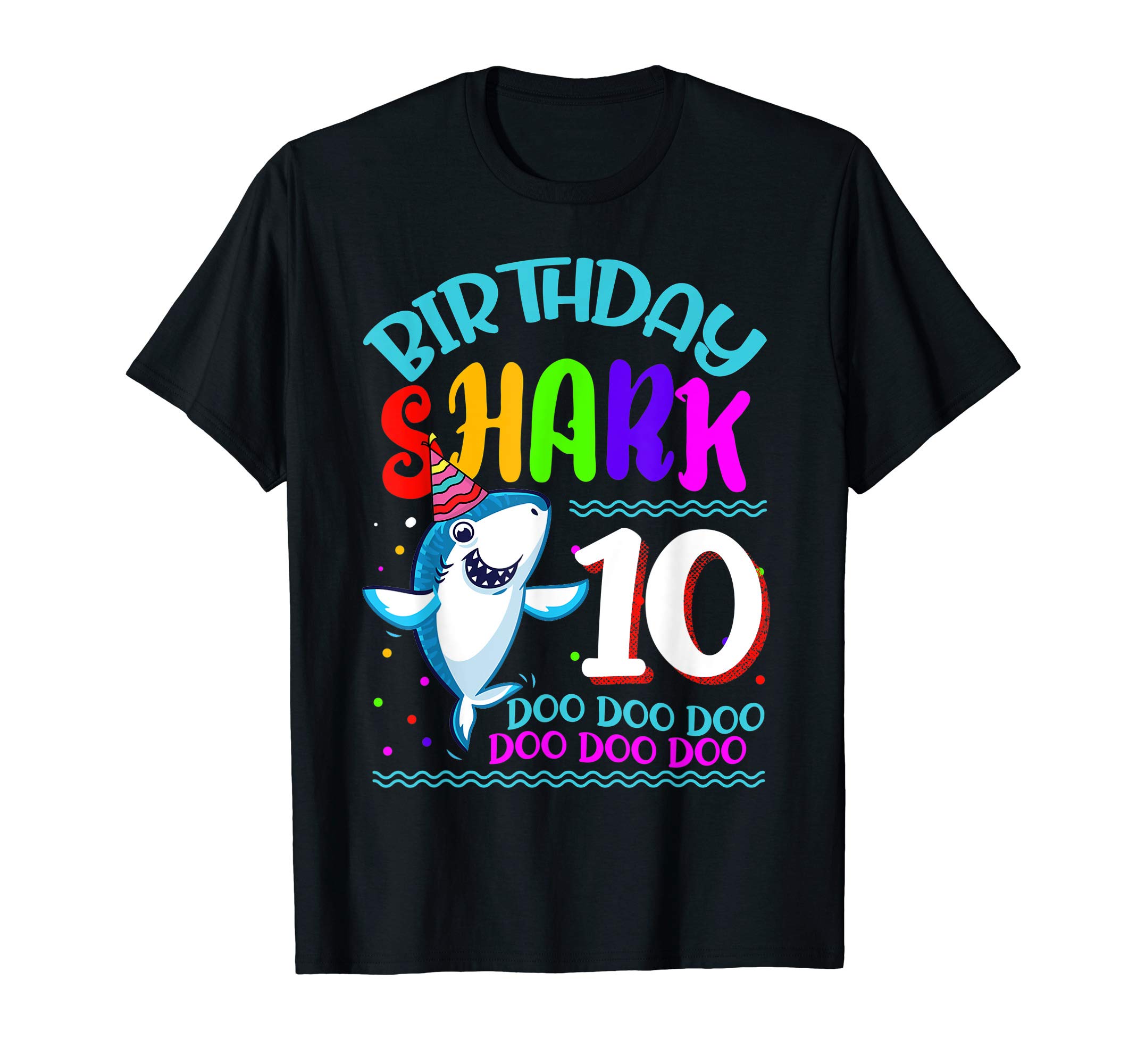 Kids Baby 10 Years Old 10th Birthday Shark Doo Doo Doo Cute T-Shirt