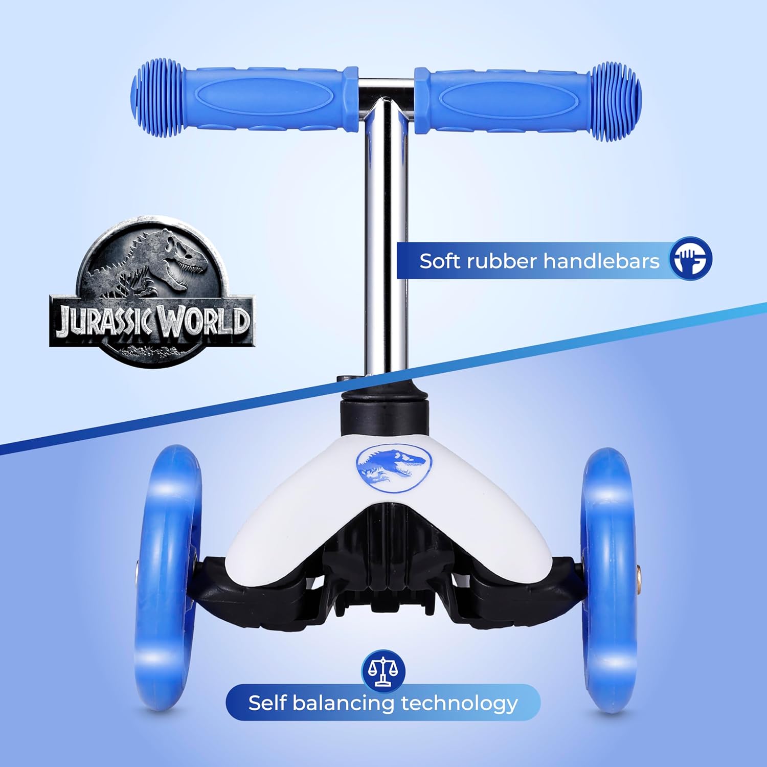 Self Balancing Kick Scooter with Light Up Wheels, Extra Wide Deck, 3 Wheel Platform, Foot Activated Brake, 75 lbs Limit, Kids & Toddlers Girls or Boys, for Ages 3 and Up