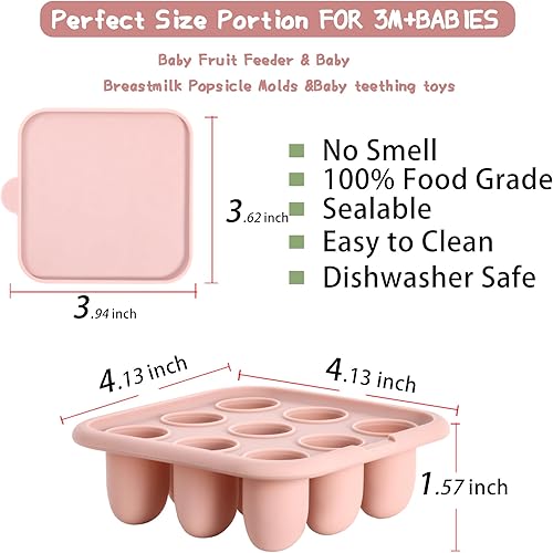 Miniatura 2 de WAJIAYON Bandeja de silicona para congelador de alimentos para bebés, mordedor de alimentos de frutas para bebés, molde de paletas de leche materna,