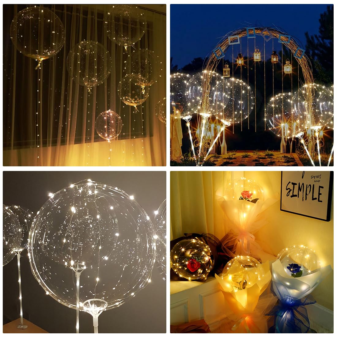 Ballons Lumineux LED – 24 Pouces – Lot 10 Ballons Bobo + 10 Guirlandes 3m – Mariage Et Fête