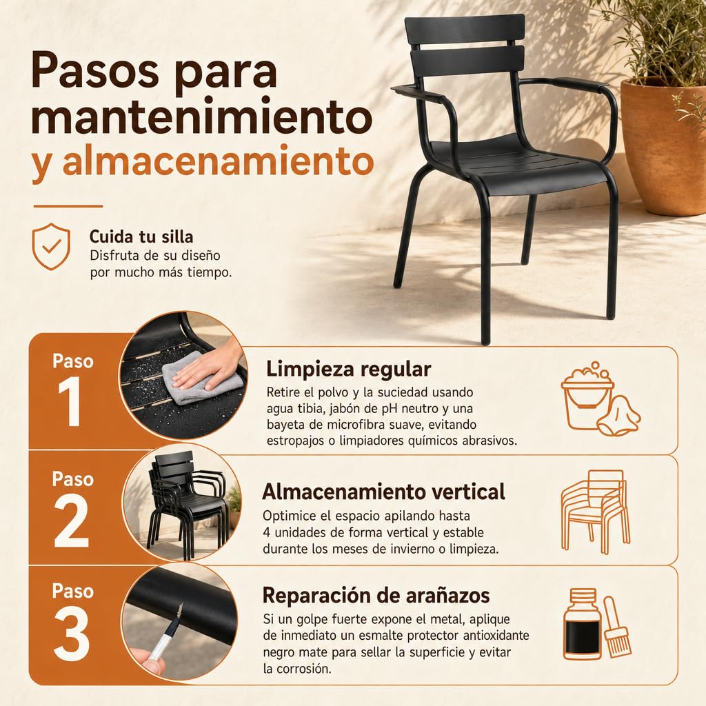 Silla de Metal de Estilo Contemporáneo para Jardín y Terraza | Negro