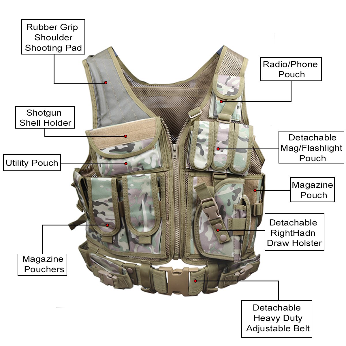 Goetland Gilet Tattico Softair in Poliestere 600D Maglia per Tattico Militare Gilet da Caccia per all' Aperto Campeggio Escursionismo S-XXL