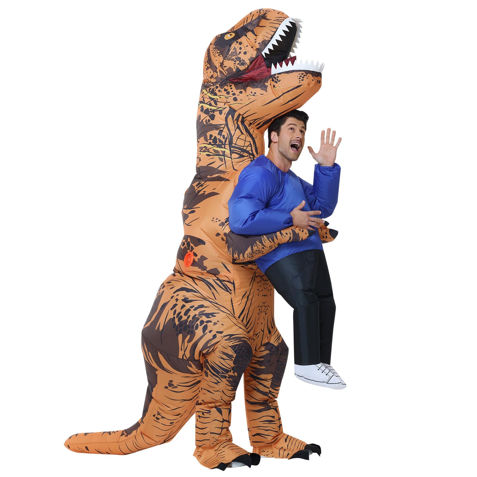 Poptrend Nadmuchiwany kostium dinozaura, dla dorosłych, nastolatków, dzieci, na Halloween, zabawny kostium uprowadzenia dinozaura, na imprezę, cosplay, fantazyjny kostium, dla mężczyzn i kobiet