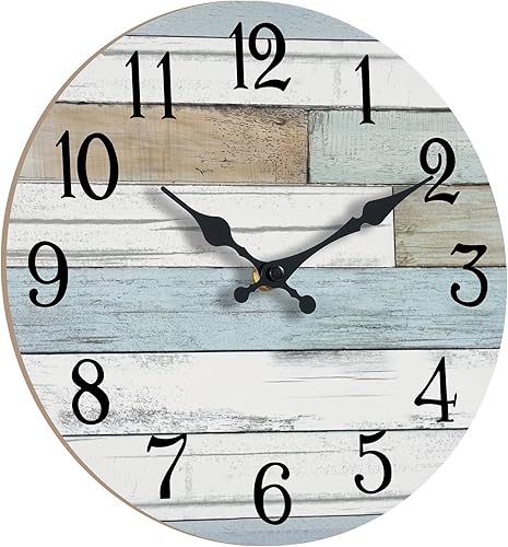 Miniatura 3 de Reloj de pared con pilas, 10 pulgadas, silencioso, sin tictac, diseño costero, rústico, retro, decorativo, para baño, cocina, sala de estar,