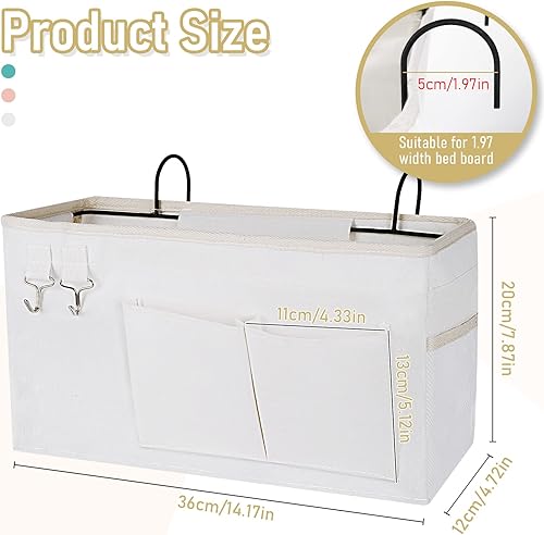 Miniatura 8 de Organizador de mesita de noche, bolsa de almacenamiento colgante para litera, dormitorio universitario, cama y camas de hospital con cargador para