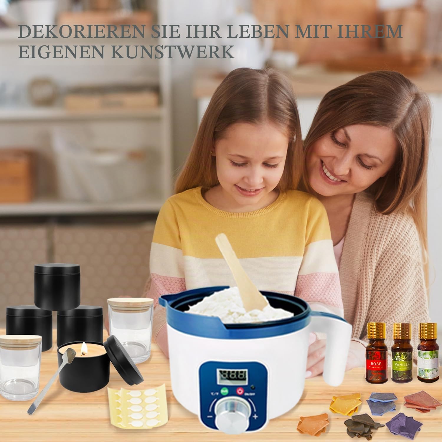 KQU Kerzen Set Selber Machen mit Digitalem Schmelzer, Komplettes Kerzengieß Starter Set für Kunst Und Handwerk, Soja Kerzen mit Duft Selber Machen