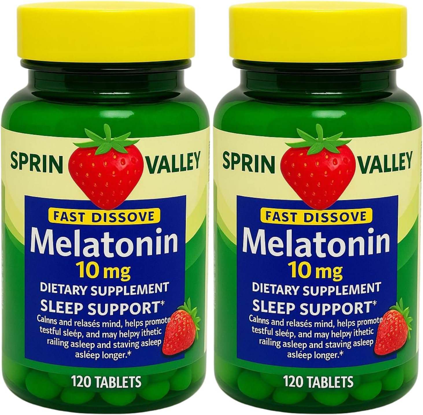 Melatonin Sleep Health Dietary Supplement Tablets, Spriing Vallley Strawberry, 10 mg, 120 Ct Fast Dissolve (Pack of 2)