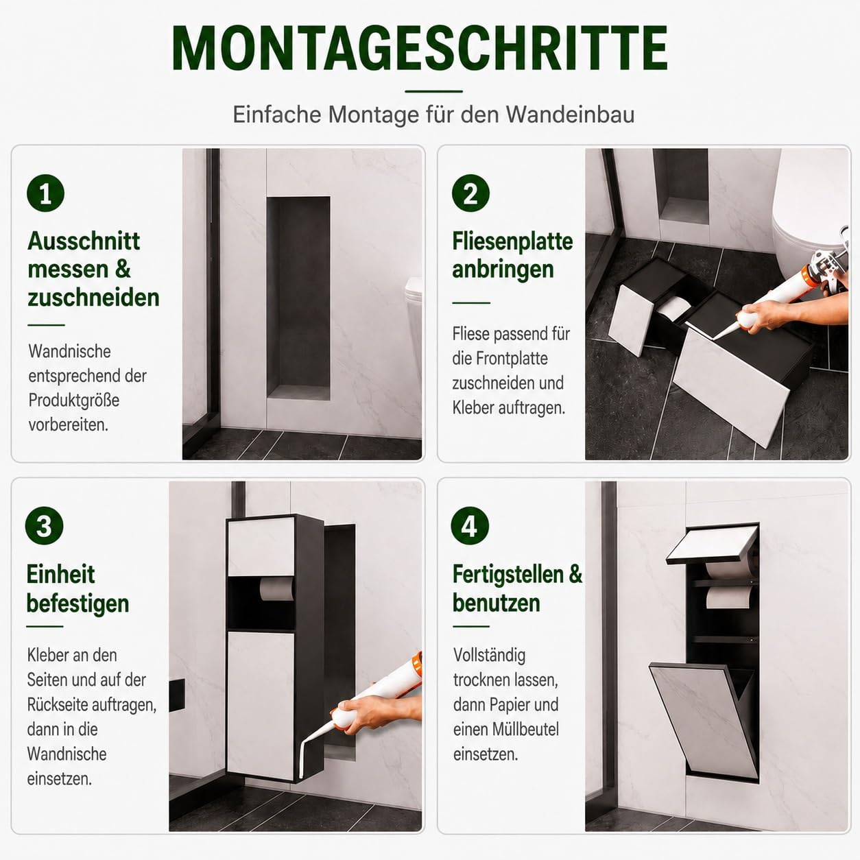 Unterputz Toilettenpapierhalter | Edelstahl Wandnische Mit Toilettenpapierhalter Und Offenem Regal, Einbau Abfalleimer Für Bad Küche Büro Zuhause