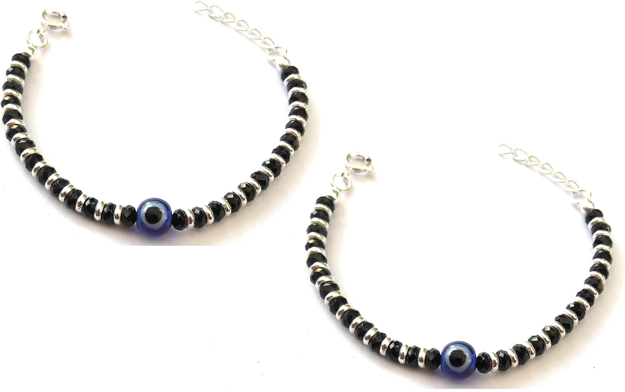 JEWELLERS 925 Sterling Silver Charm Evil Eye Nazariya Bracelet with Black & Silver Beads (Crystal) for Baby Boys & Girls(4.5 inch + Adjust) (KIDS EVIL EYE)