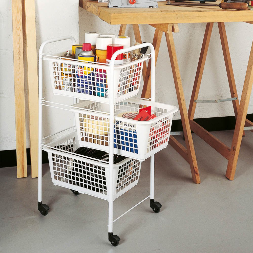 METALTEX - Resserre Chariot de Rangement à roulettes - 3 Paniers Amovibles - Made in Switzerland - SAN Diego, Blanc