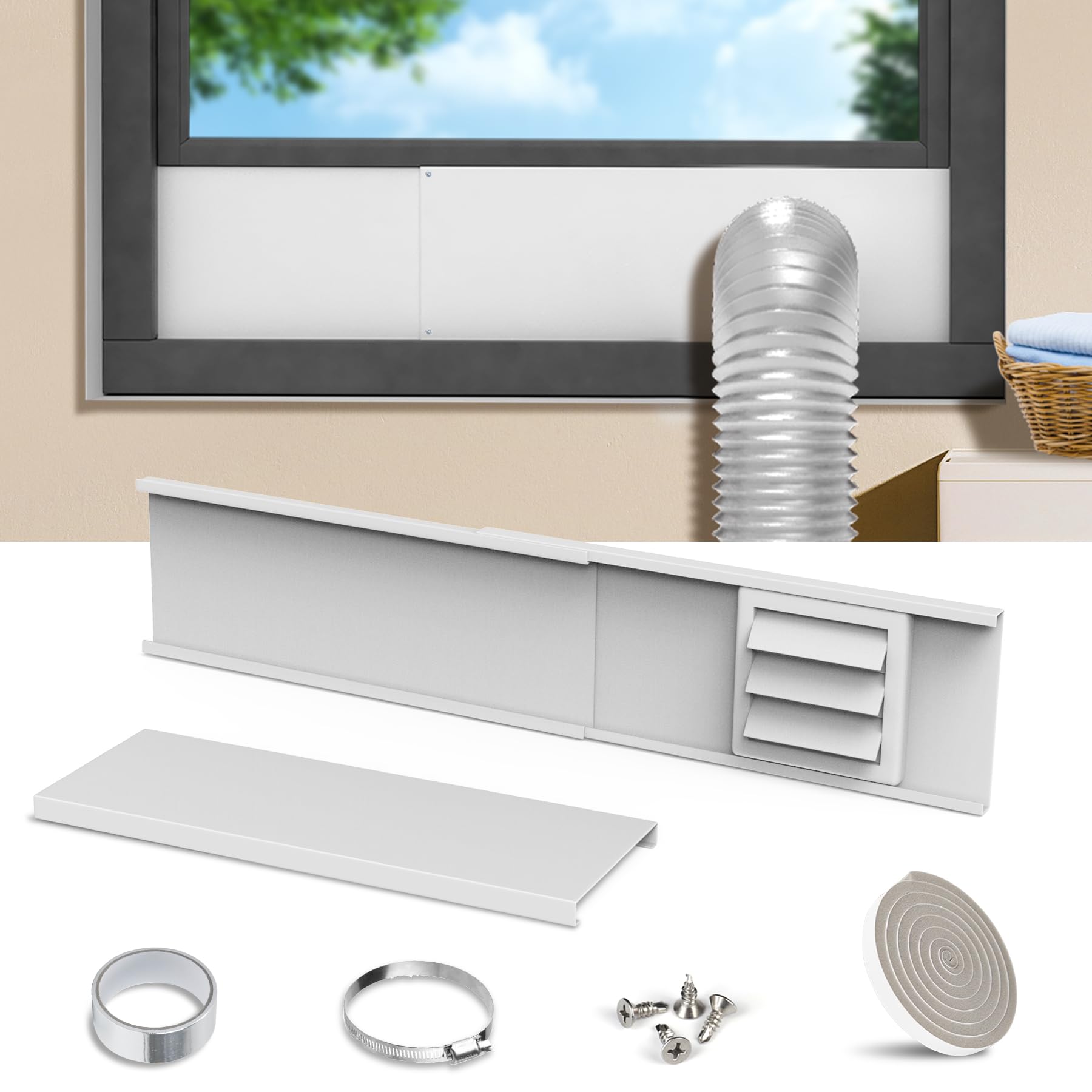 Flehomo Dryer Vent Window Kit, Include Dryer Vent Cover With Moving Flaps, Dryer Vent Kit For