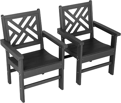 Patio Dining Chair Set of 2,All Weather HDPE Outdoor Dining Chair,Easy to Assemble, Backyard Deck, Fire Pit & Lawn Porch Gray Black