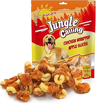 Jungle Calling Dog Treats, Skinless Chicken Wrapped Apple Treats, Gluten and Grain Free, Chewy Dog Bites for Balanced Nutrition, 10.6oz