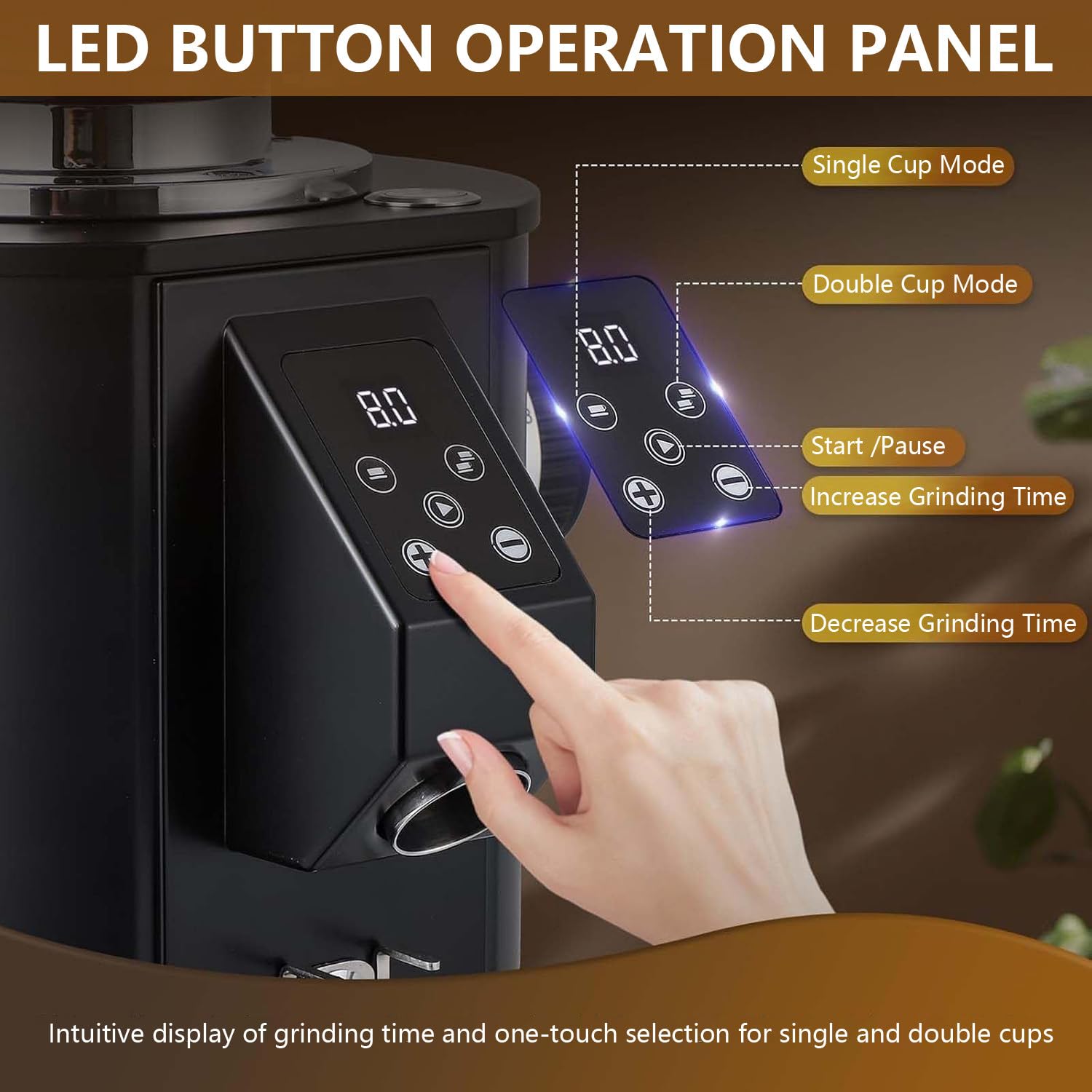 Molinillo Cafe Electrico, Moledor De Cafe 350 W, 2800 RPM, Modo De Dosificación Dual, Panel De Control LED Y Tolva De 450 G, 9 Ajustes De Molienda Gruesa/Fina, para Espresso White