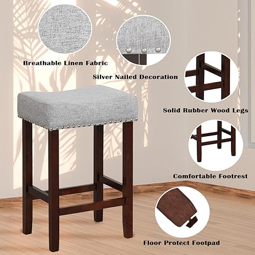 Miniatura 4 de ERGOMASTER Taburetes de bar para isla de cocina, juego de 2 taburetes de bar de altura de mostrador, taburetes de bar sin respaldo de 24 pulgadas,