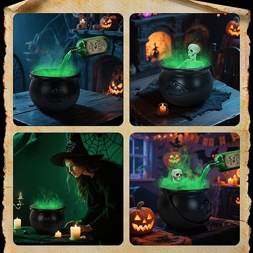 Miniatura 4 de Caldero decoraciones de Halloween para interiores  Juego de pociones flotantes mágicas de esqueleto con caldero de brujas y fabricante de niebla LED