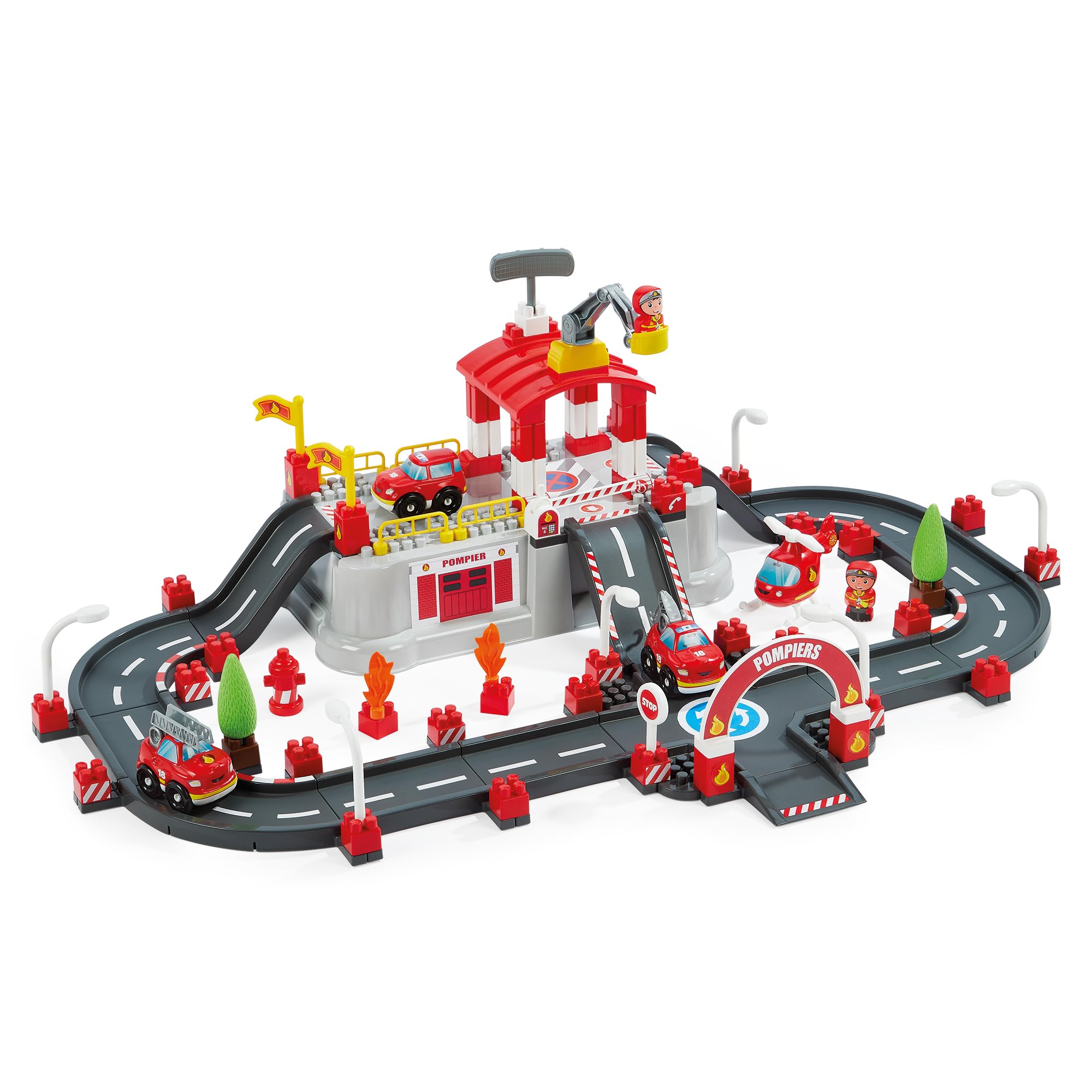 Ecoiffier Spielzeug - 1349 - Feuerwehr-Circuit im Eimer - Abrick - Konstruktionsspielzeug für Kinder - Ab 12 Monaten - Herkunft Frankreich garantiert