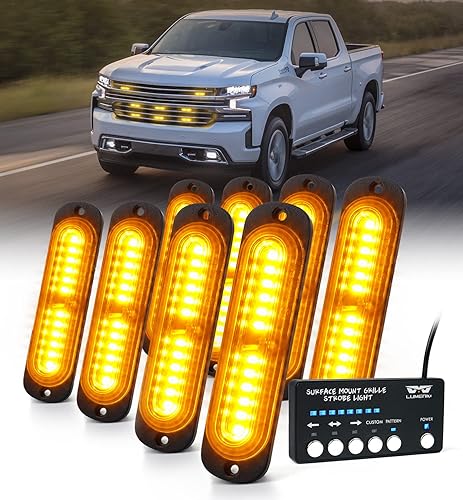 LUMENIX Kit de luces intermitentes estroboscópicas de montaje en superficie LED ámbar con caja de control, rejilla lateral marcador ultra delgado,