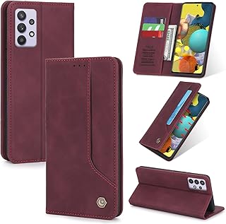 Celular Capa Samsung Galaxy A52/A52S Case Flip Kickstand Suporte para 5 Cartões Carteira de Couro de Design Protetora de Adsorção Capa Traseira de TPU macia e flip Magnética Para Galaxy A52/A52S Case:Vermelho