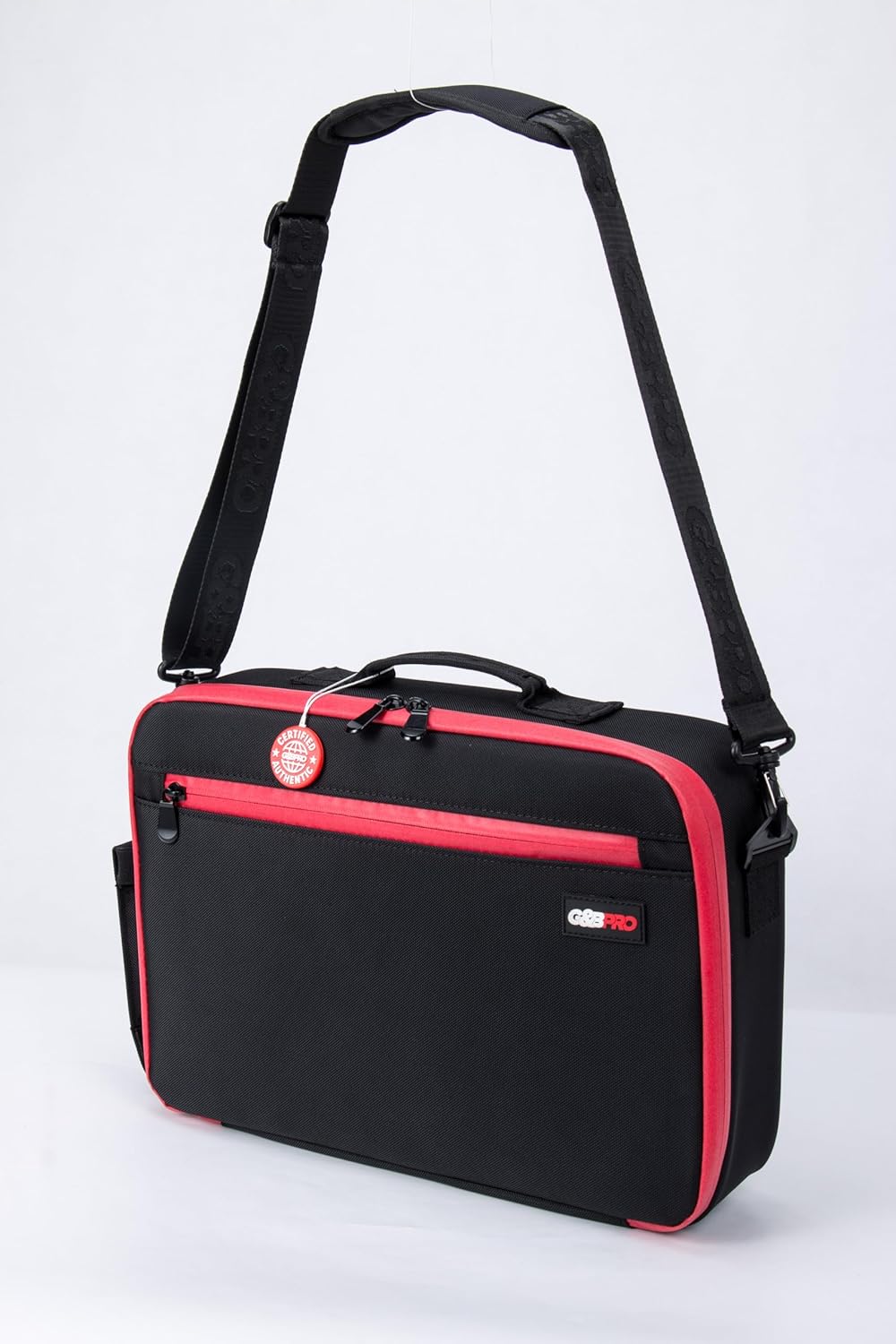 G&BPRO Crossbody Briefcase with Extending Tray System | All-in-one Mobile Workstation Travel Bag (Black With Red Zipper)