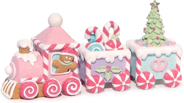 Hodao Christmas Gingerbread Man Train Figurine, Handmade Winter Home Decor